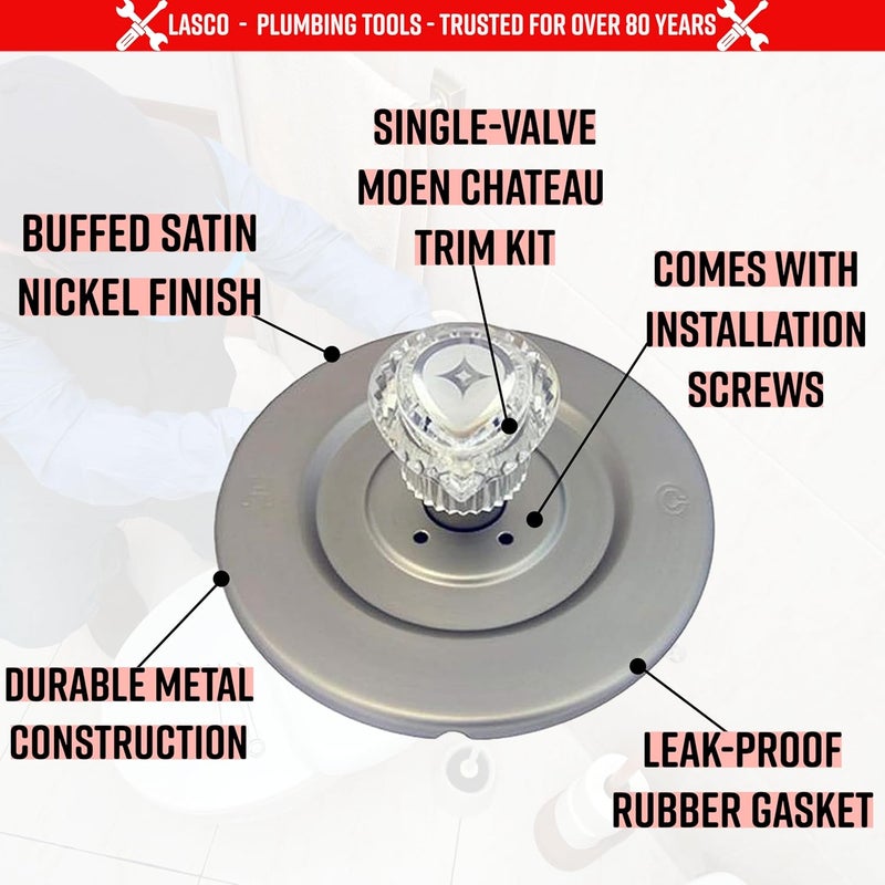 simpatico 31661SN Moen Shower Chateau Series Trim Kit with Brass Escutcheon Screws Tube and Handle, Satin Nickel - Image 2